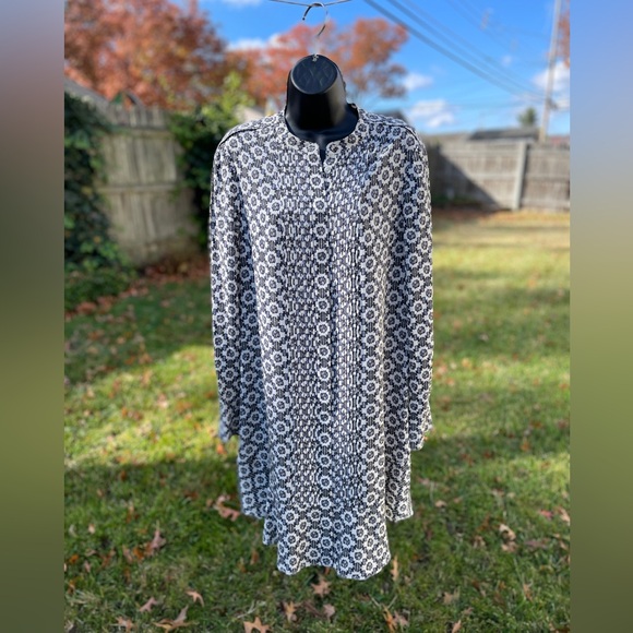 Tory Burch Silk Shirt Dress Long Sleeve Size 10 Ballet Blue Crystals Print - Picture 3 of 13